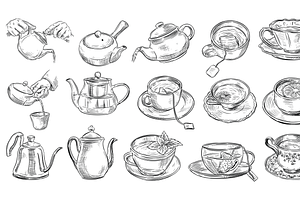 Teacup And Teapot Handdrawn