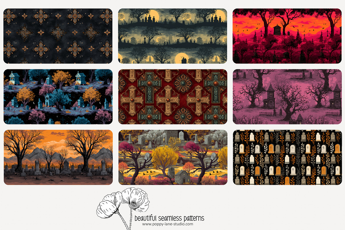 70 haunted cemetery seamless pattern, a Pattern Graphic by Poppy Lane ...