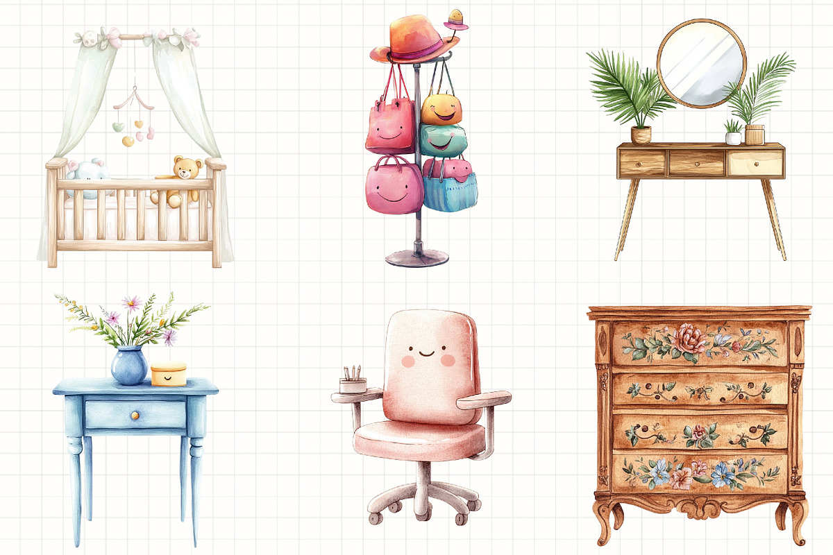 Watercolor Home Furniture Clipart, an Illustration by Libby Wishes (Photo 2 of 7)