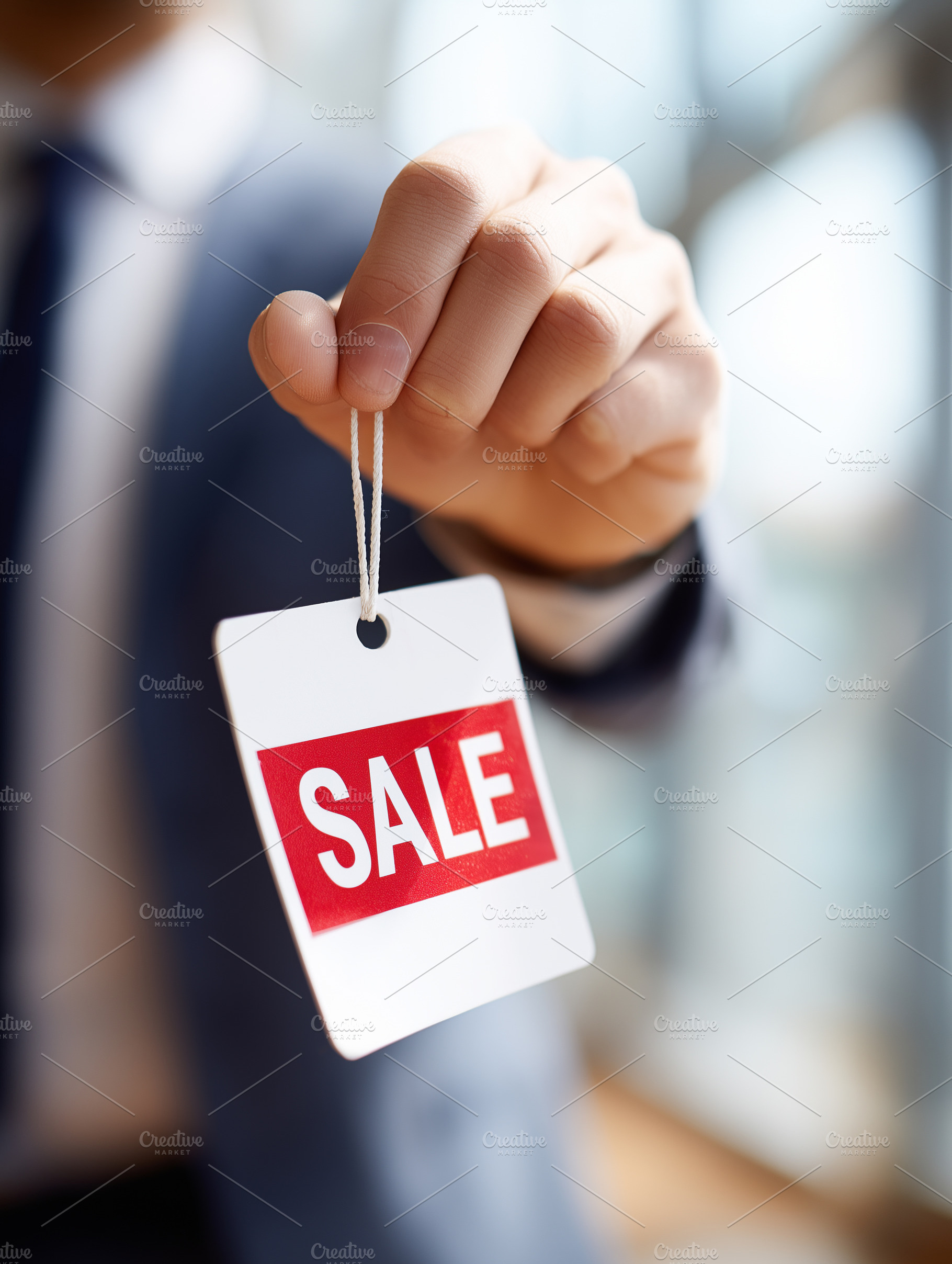Hand holding white sale tag with red, a Business Photo by MistyDay