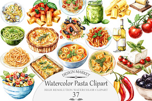 Watercolor Pasta Clipart, an Illustration by Design Market