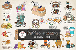 Coffee Morning Hand-drawn PNG Bundle, an Illustration by GlitterCraft