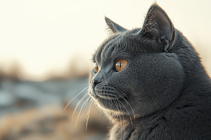 Cute grey cat on blurred background, an Animal Photo by AlyaAnd