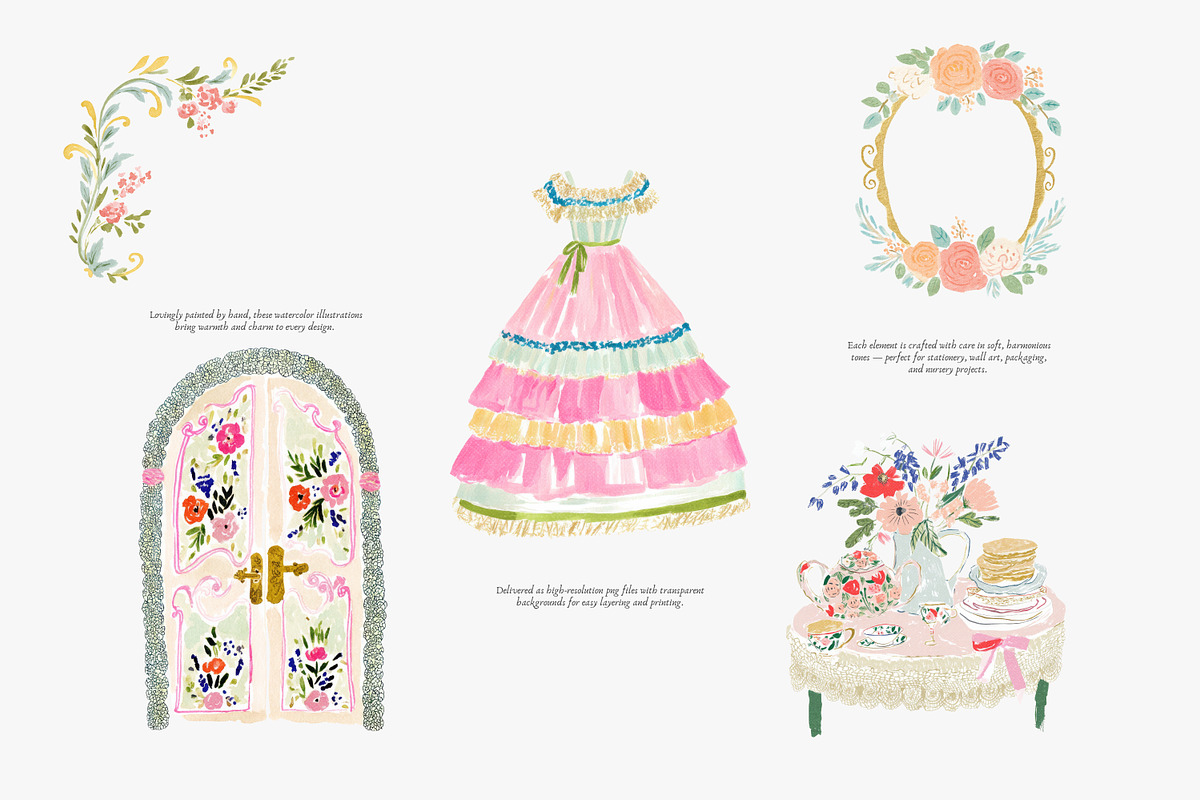 rococo romance clipart set, a Decorative Illustration by Patishop Art (Photo 3 of 9)