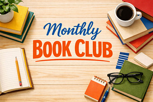 Monthly book club with coffee, readi, a Photo by Dvoevnore photos
