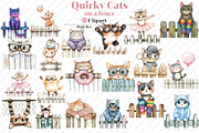Quirky Cats on a fence clipart, an Illustration by Watercolor design (Thumbnail 1 of 12)