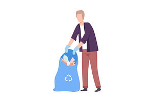 Young Man Collecting Trash into, a Person Illustration by TopVectors