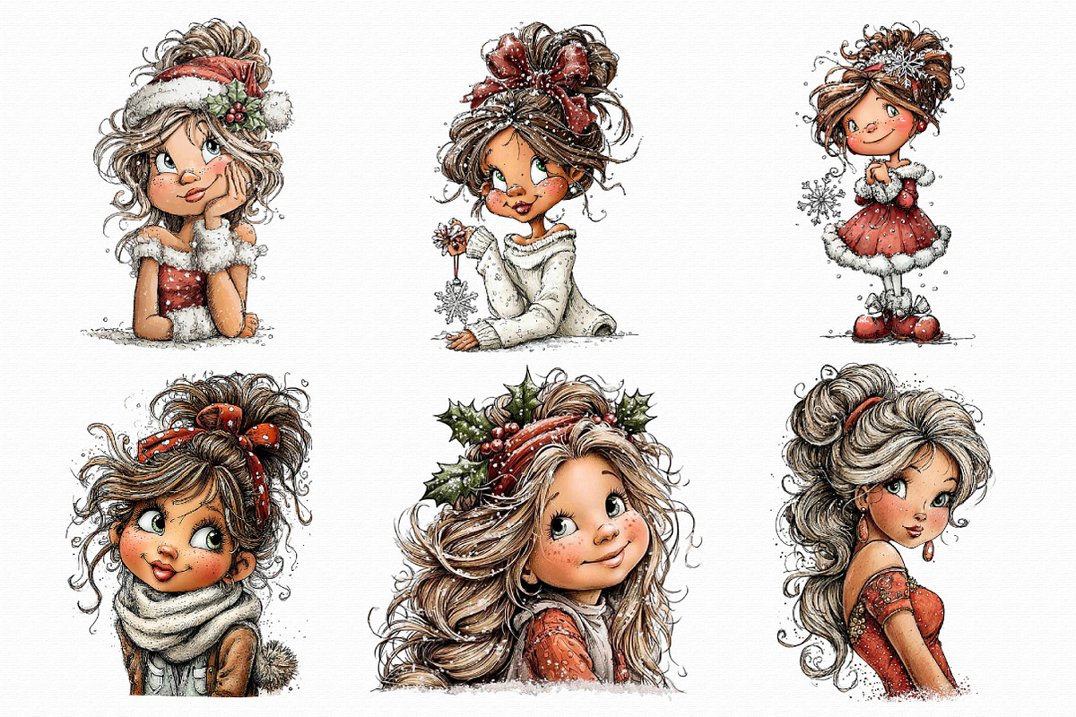 Quirky Girl Clipart Christmas Clipar, an Illustration by Libby Wishes (Photo 2 of 8)