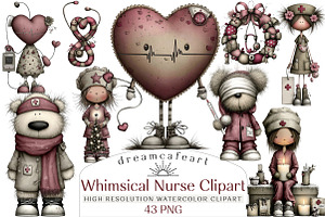 Whimsical Nurse Christmas Clipart, an Illustration by DreamCafeArt