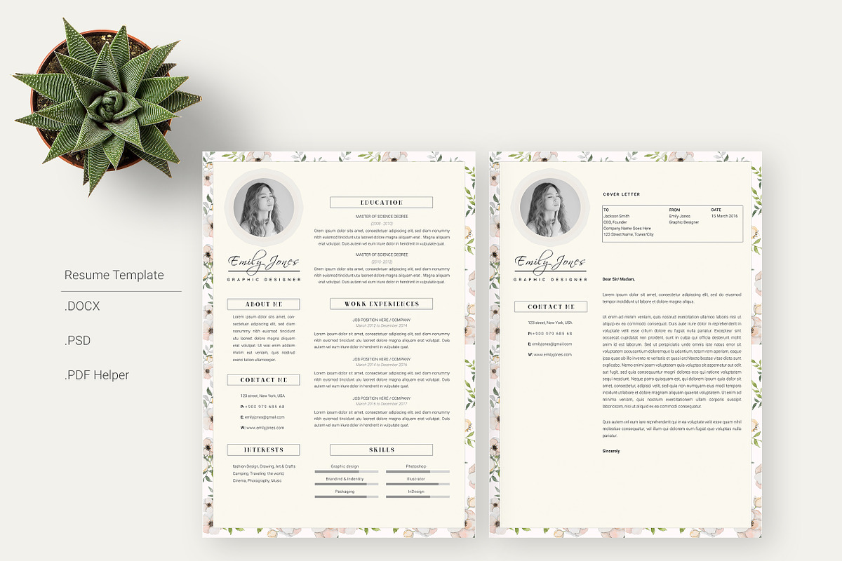 Floral Pattern CV-Resume Template *C, a Resume Template by Showy68 Template (Photo 1 of 5)