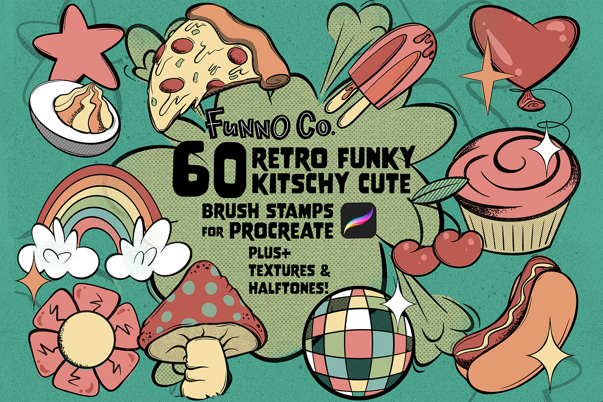 Retro Funky Kitschy Cute Hand Drawn, a Brush Add-On by Funno Co. (Photo 1 of 5)