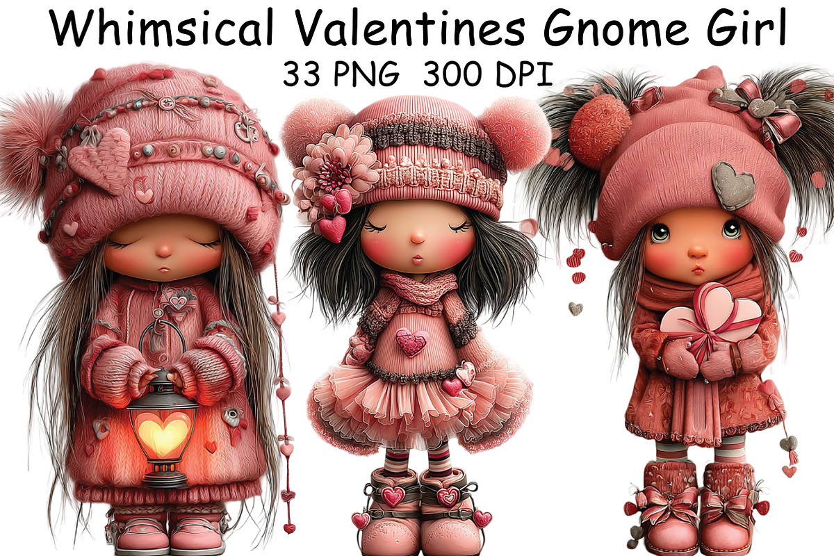 Whimsical Valentines Gnome Girl PNG, an Illustration by CraftArtStudio (Photo 1 of 6)