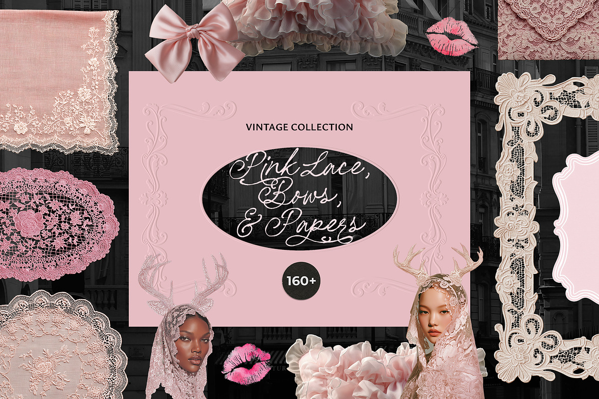 Vintage Pink Lace, Bows & Papers, an Object Graphic by Lana Elanor (Photo 1 of 15)