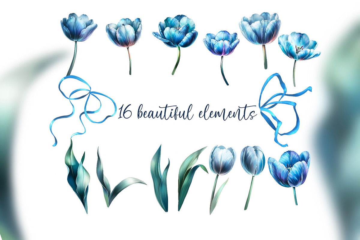 Blue Tulips Beautiful Set, a Decorative Illustration by Shabbypie (Photo 2 of 22)