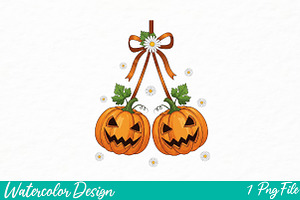 Pumpkin Cherries Fall Halloween Png, an Illustration by Watercolor design