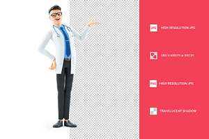 3D Cartoon Doctor Showing Something, a Person Illustration by 3DMask