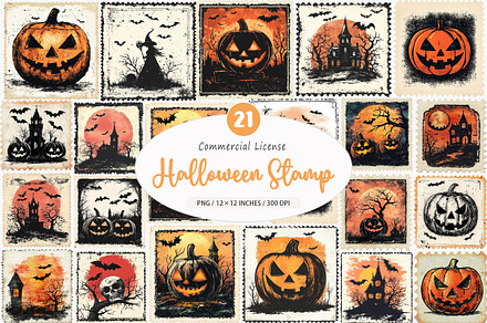 Halloween Postage Stamp Sublimation, an Illustration by SinaCreation
