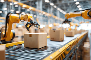 Automated robotic arms sorting packages in a modern warehouse environment, an Industrial Photo by AlyaAnd