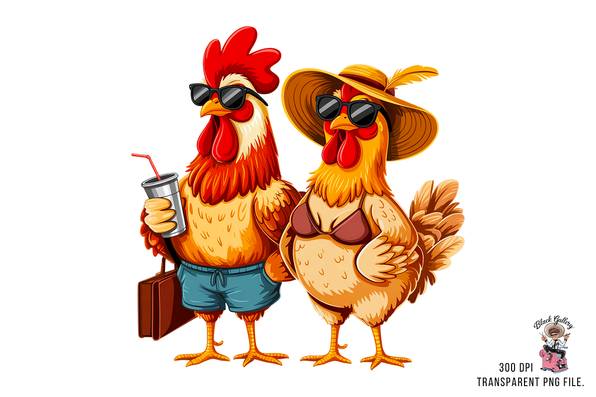 10 Rooster and Hen Beach PNG Bundle, an Illustration by Clipart Bloom (Photo 6 of 11)