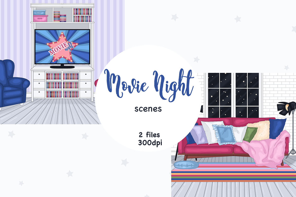 Movie Night Scene Clipart, an Object Illustration by GlamArtZhanna (Photo 1 of 3)