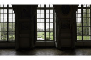 Curtains opening on tranquil green, an Architecture Photo by Media Whale Stock