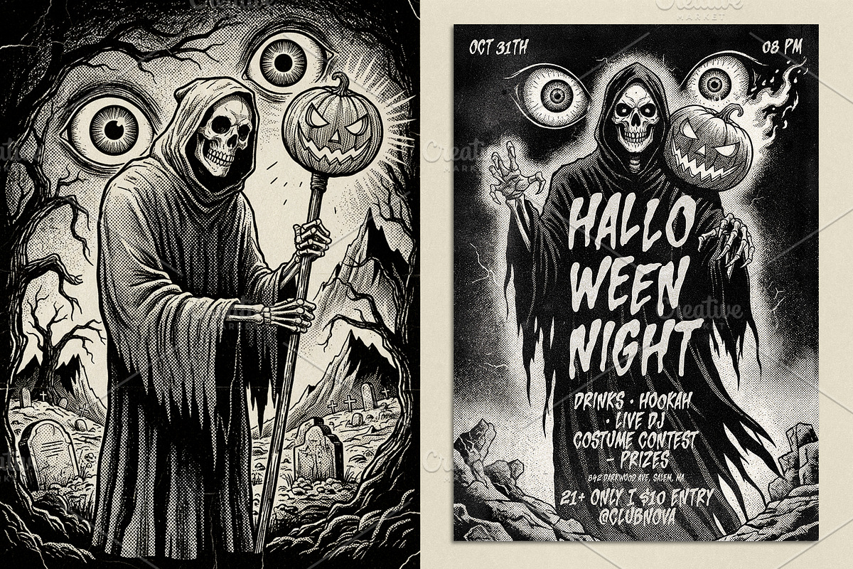 Vintage Halloween Night Poster, a Poster Template by Black Cat Studio (Photo 1 of 4)