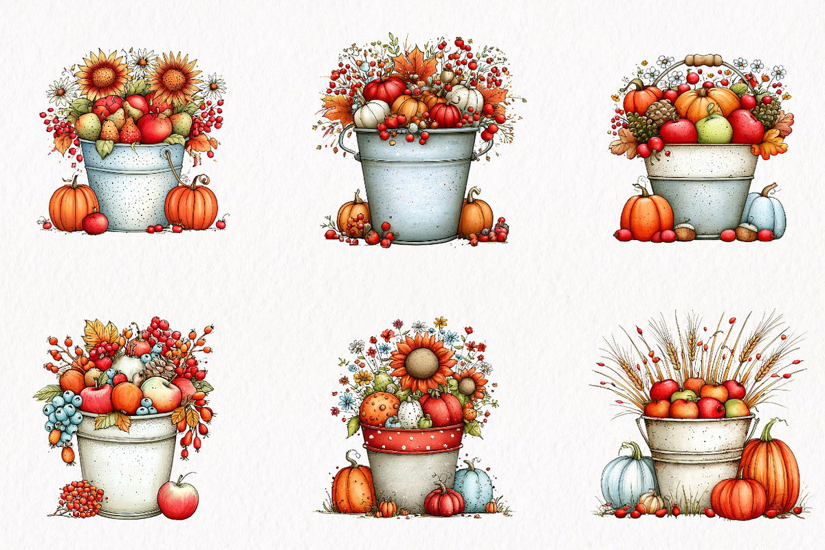 Harvest Bucket Watercolor Clipart, a Seasonal Illustration by fashionaddict (Photo 4 of 7)