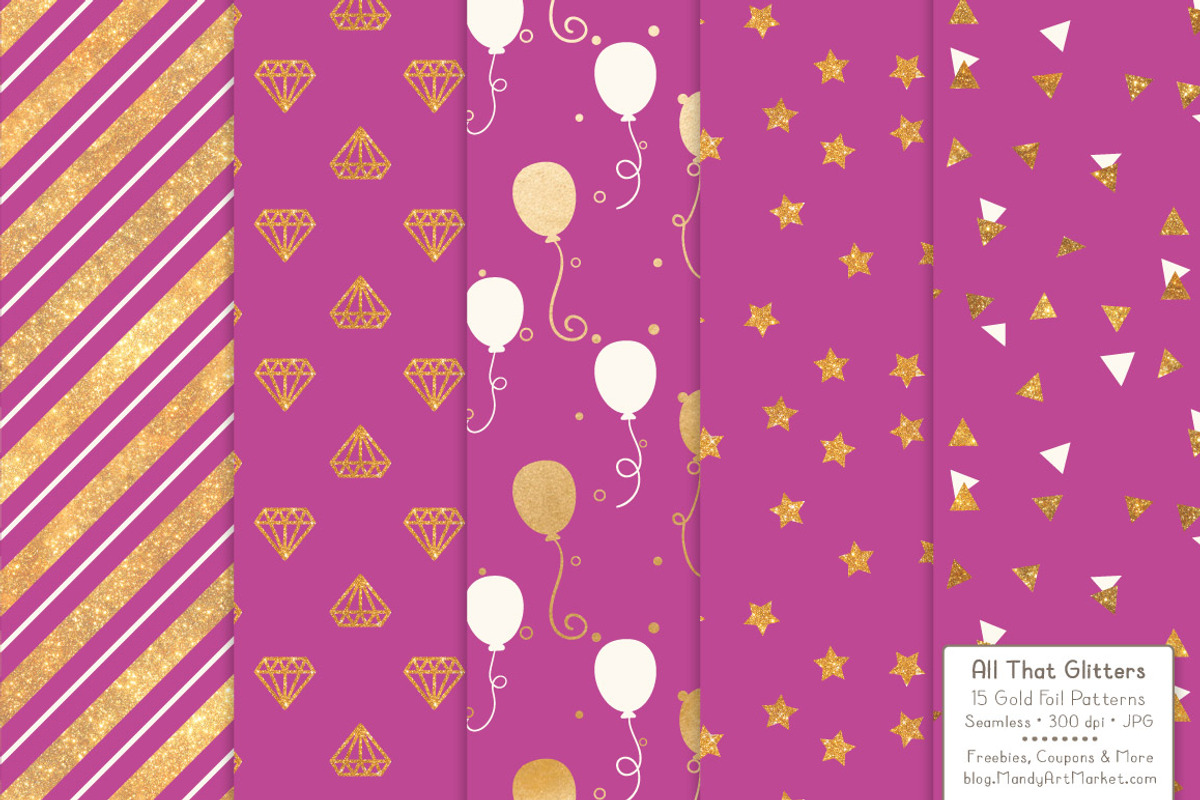 Gold Foil Digital Papers in Fuchsia, a Pattern Graphic by Amanda Ilkov (Photo 2 of 4)
