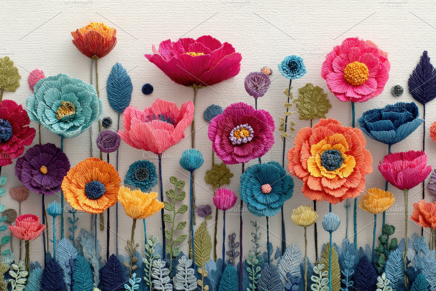 Vibrant 3D paper flower garden art c, a Photo by Pixeness Studio