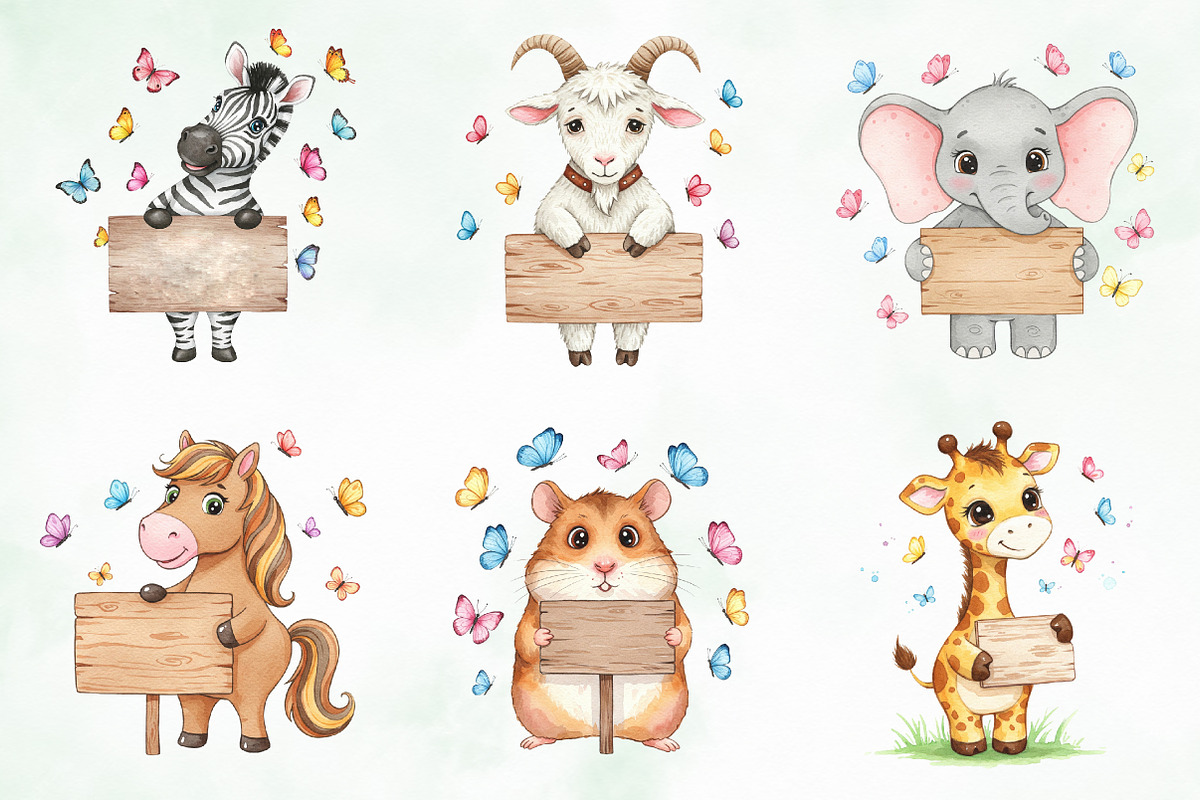 Watercolor Animal Holding A Sign Png, an Illustration by Creative Art (Photo 3 of 10)