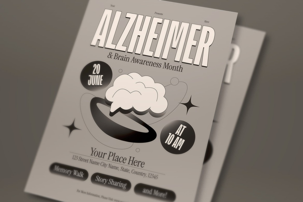 Gray Alzheimer's Month Flyer Set, a Flyer Template by graphicook (Photo 2 of 3)