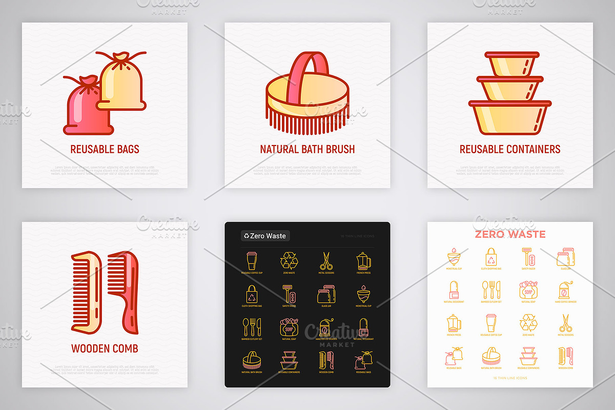 Zero Waste | 16 Thin Line Icons Set, an Outline Icon by Alex Blogoodf (Photo 6 of 9)