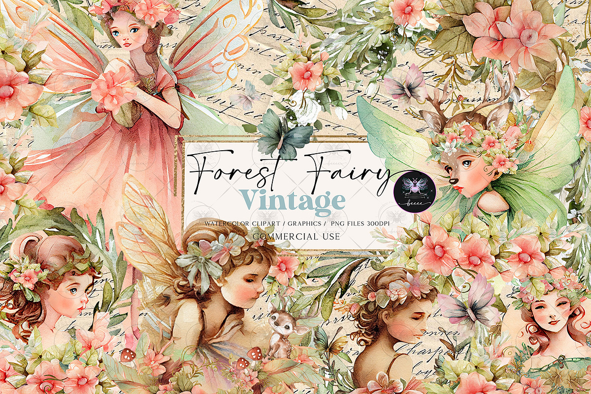 Fairy Forest Vintage Clipart, an Illustration by BigCakeBee (Photo 1 of 4)