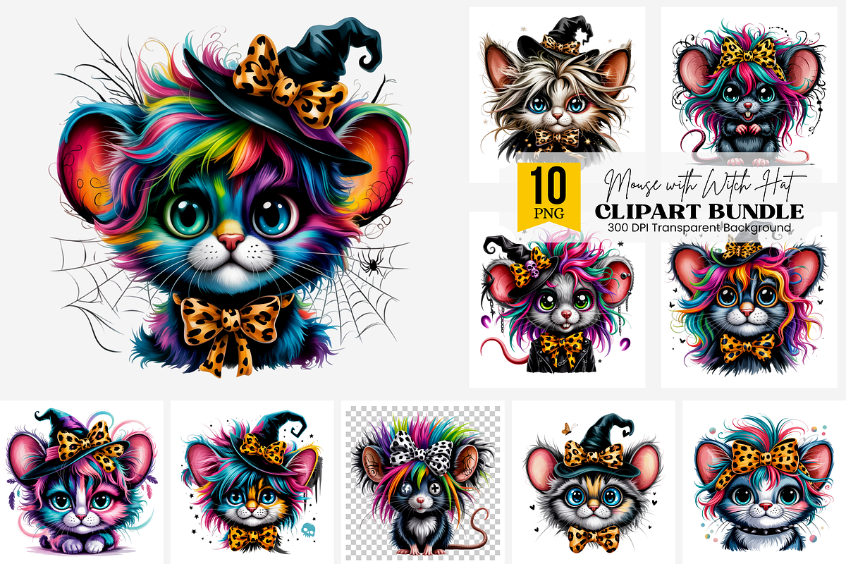 Mouse with Witch Hat PNG Bundle, a Graphic by Clipart Bloom (Photo 1 of 11)