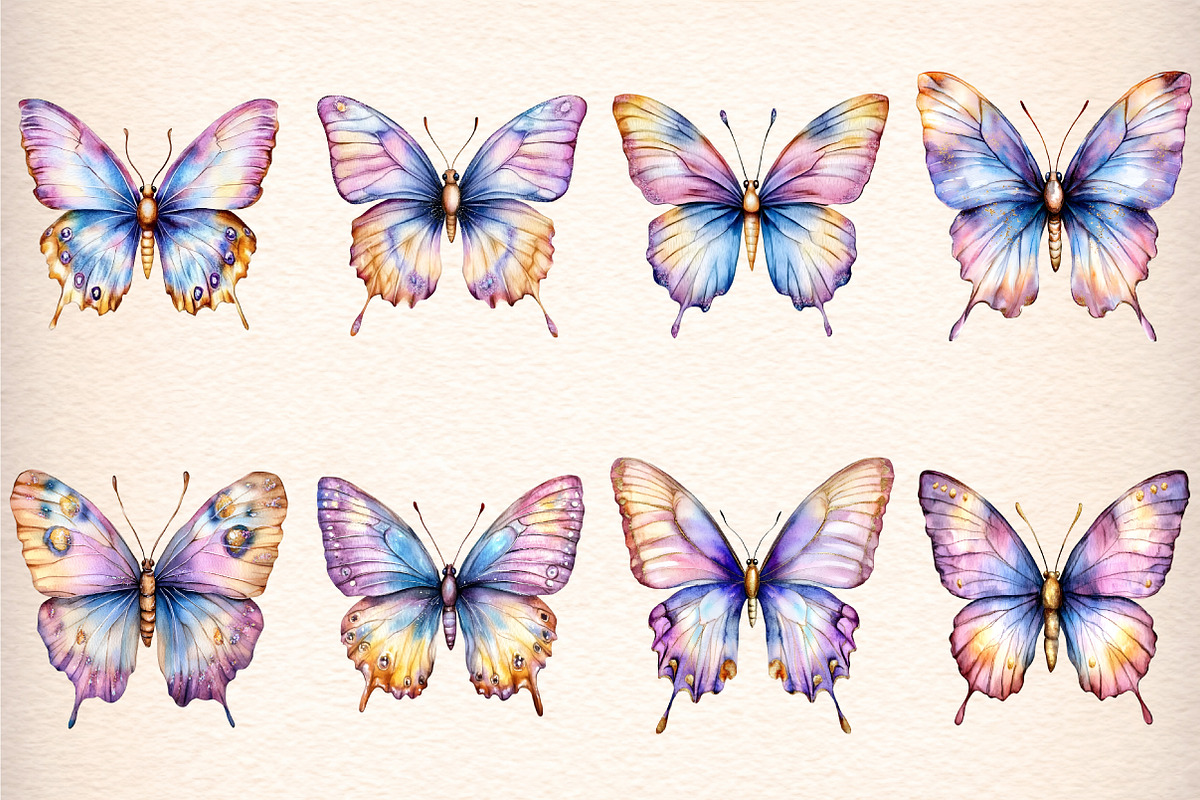 watercolor glitter butterfly clipart, an Illustration by GatewayDesign (Photo 2 of 9)