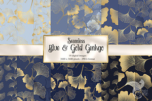 Blue & Gold Ginkgo Digital Paper