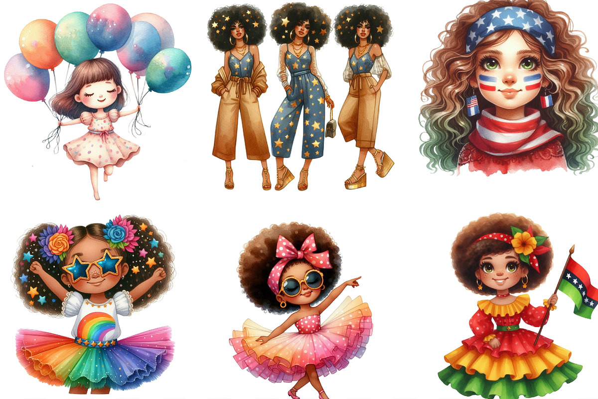 Cute Juneteenth Afro Girl Clipart, an Illustration by Designking (Photo 3 of 4)