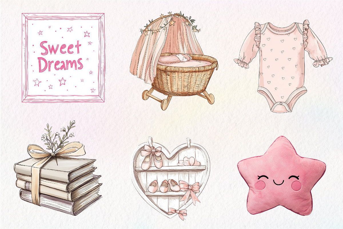 Pink Baby Girl Nursery Clipart, an Illustration by CreationArt (Photo 5 of 5)