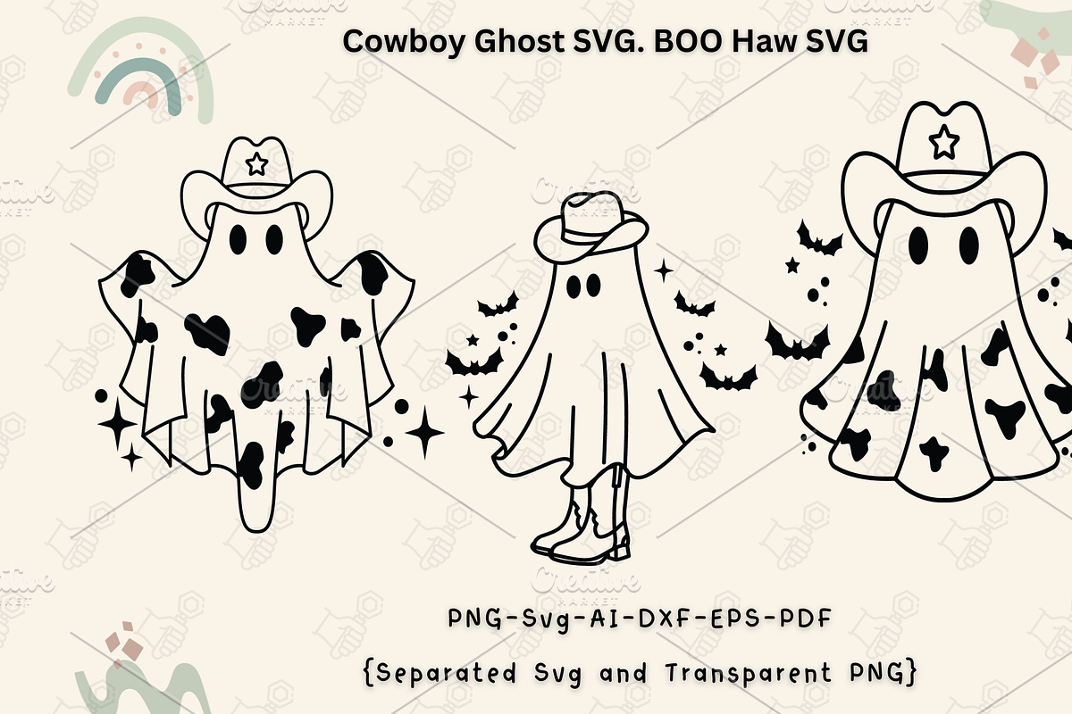 Cute Cowboy Ghost SVG, BOO Haw SVG, an Object Illustration by Cheerful World (Photo 3 of 3)
