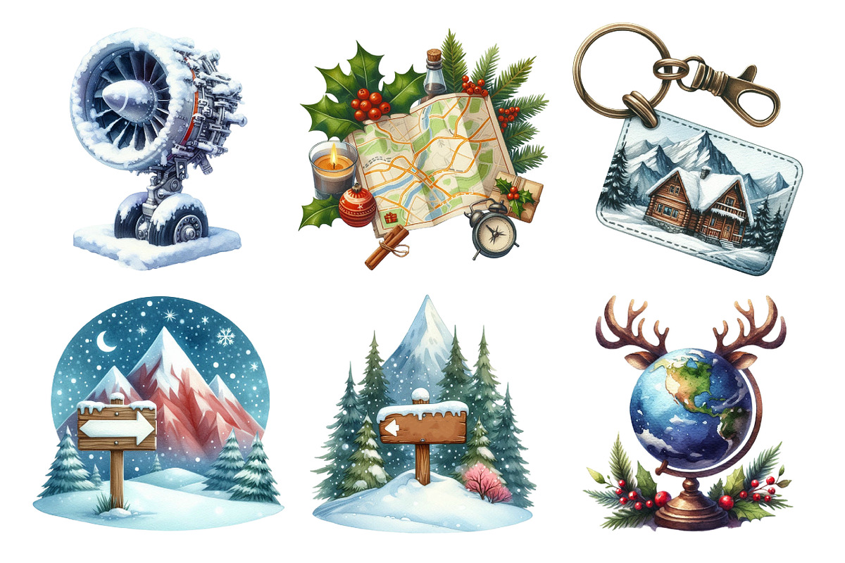 Christmas Travel Watercolour Clipart, an Illustration by Daily.Designs (Photo 4 of 5)