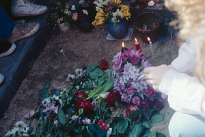 Historical view of Jim Morrison grave at Pere Lachaise Cemetery, a Photo by WorldOfPhotos