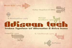 Odisean Tech -Retro font w/ 28 icons