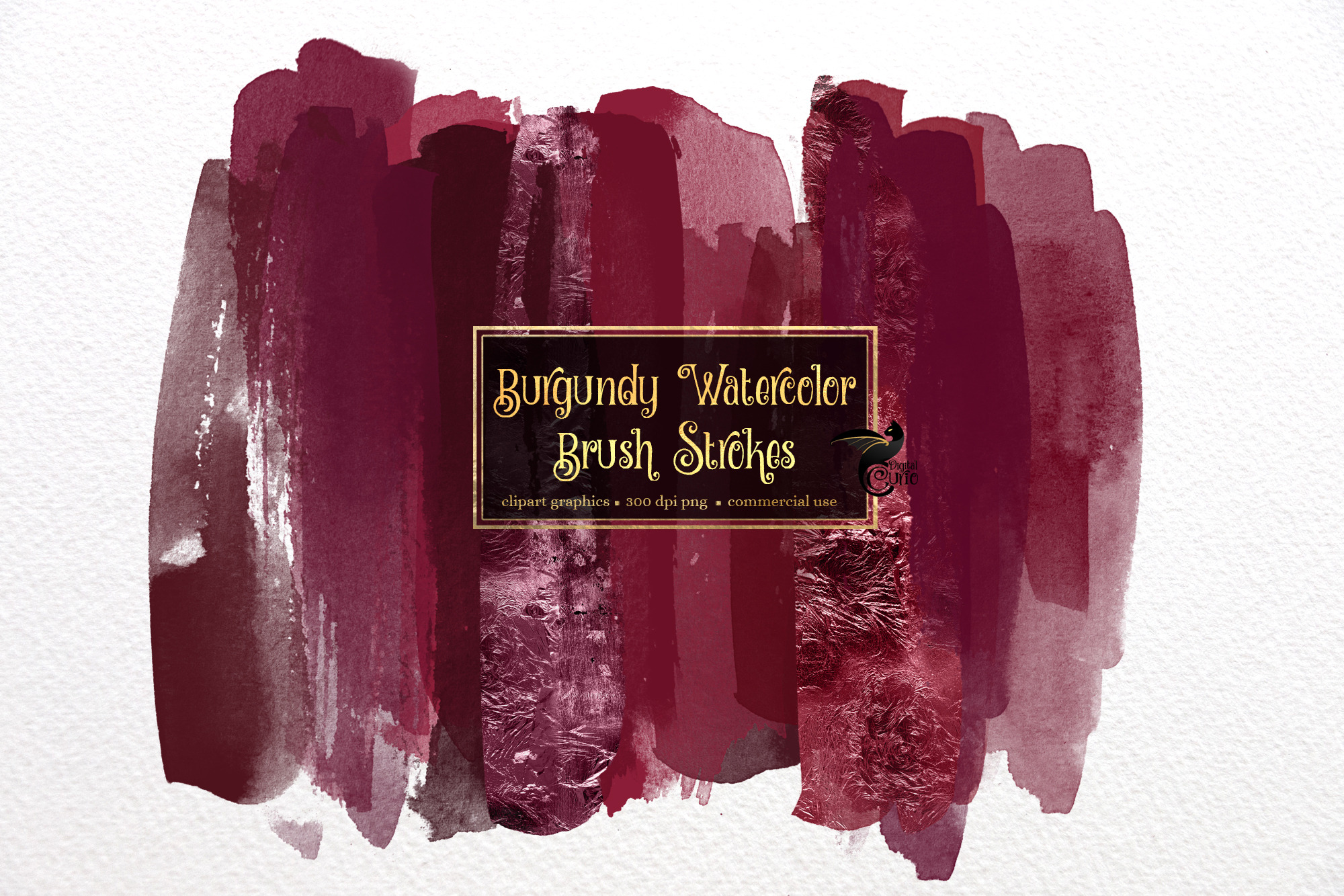 Burgundy Watercolor Brush Strokes, an Illustration by Digital Curio