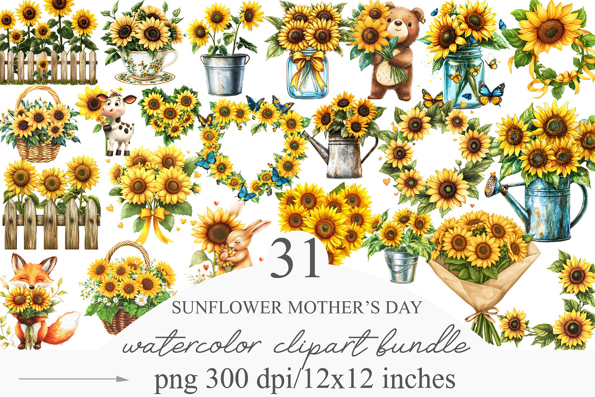 Sunflower Mother's Day Clipart, an Illustration by Designking (Photo 1 of 5)