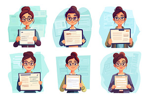 Woman showing cv. Job candidate hr, a Person Illustration by Stock-Smart-Start