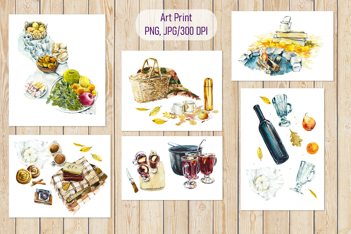 Watercolor Autumn Picnic, a Food Illustration by Budogoshch (Photo 7 of 10)