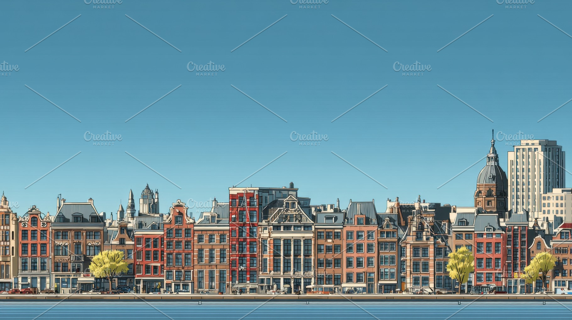 City waterfront with trees, a Photo by Beautiful things
