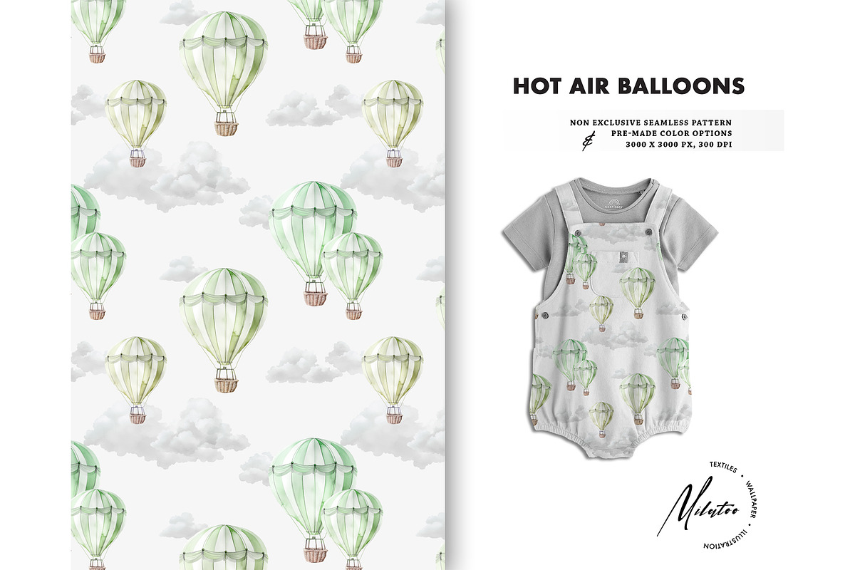 Hot air Balloons seamless pattern, a Pattern Graphic by Milatoo (Photo 5 of 6)