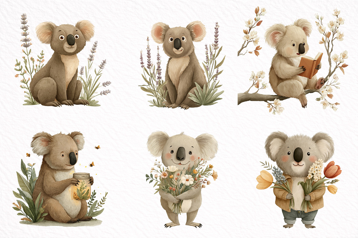 Whimsical Spring Koala Clipart, an Illustration by DreamArtGraphic (Photo 5 of 8)