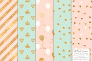 Mint & Peach Gold Foil Digital Paper, a Pattern Graphic by Amanda Ilkov (Thumbnail 2 of 4)